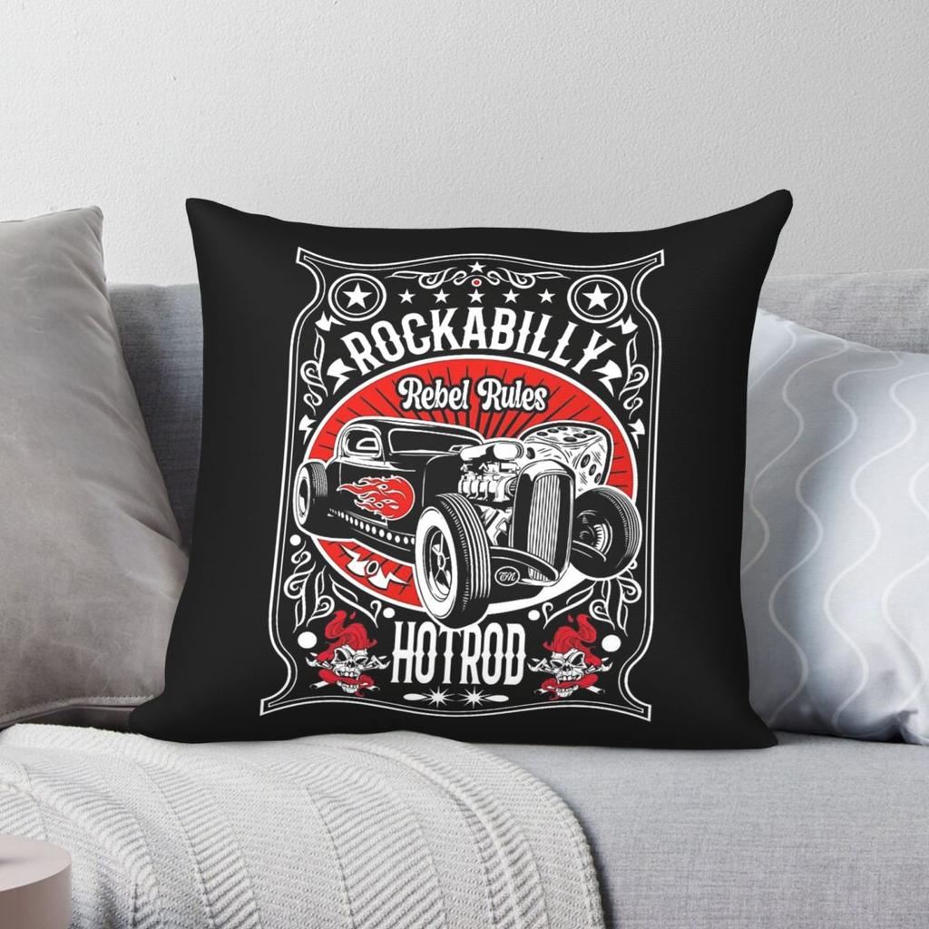 Hot Rod Rockabilly Music Square Pillowcase Polyester Linen Velvet Creative Zip Decorative Room Cushion Cover