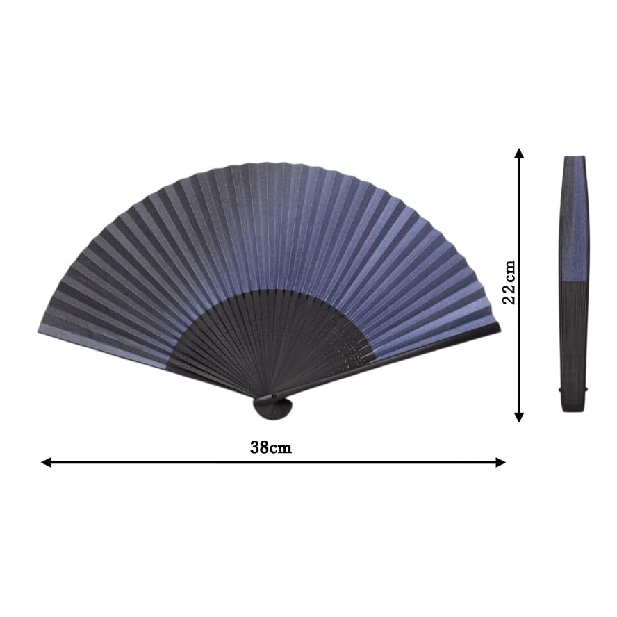 folding fan for made in Japan by artisans in paper fan with a Japanese gradated black and blue Perfect as a personal gift or 38cm long x 22cm wide