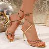 Fashion Rhinestone High Heels Sandals for Women Sandals Ankle Cross-Tied Stiletto Heeled Party Shoes Woman