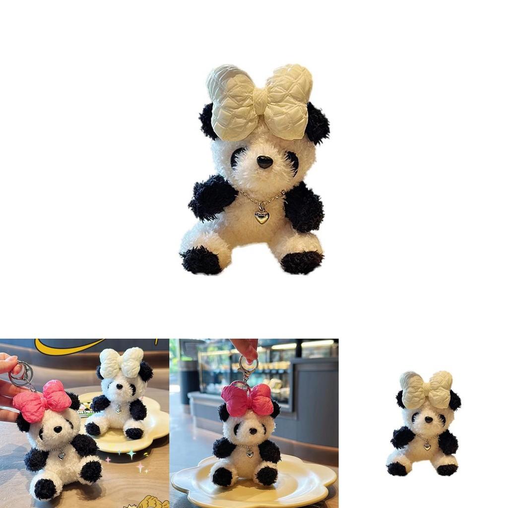 Charming Plush Panda Keychain With Bow Soft Material Perfect For Girls Accessories