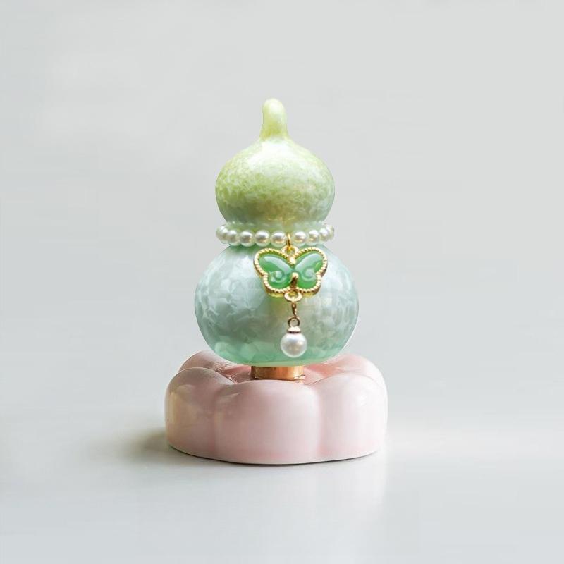 Crystal Glaze Gourd Rotating Music Ornament Pure Ceramic Base Mini Gourd Desktop Ornament Car Ornament