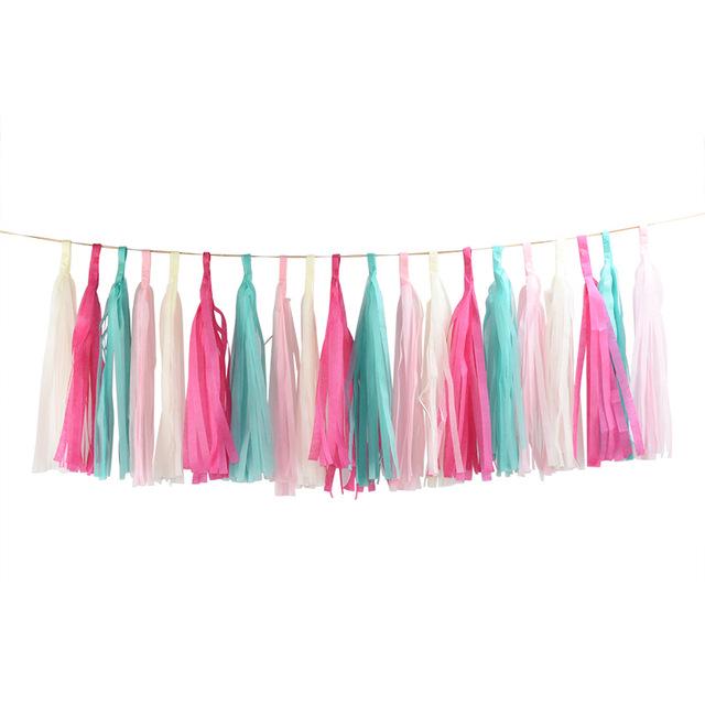 15-Piece Paper Tassel and PET Ribbon Set for Birthday Party Decorations