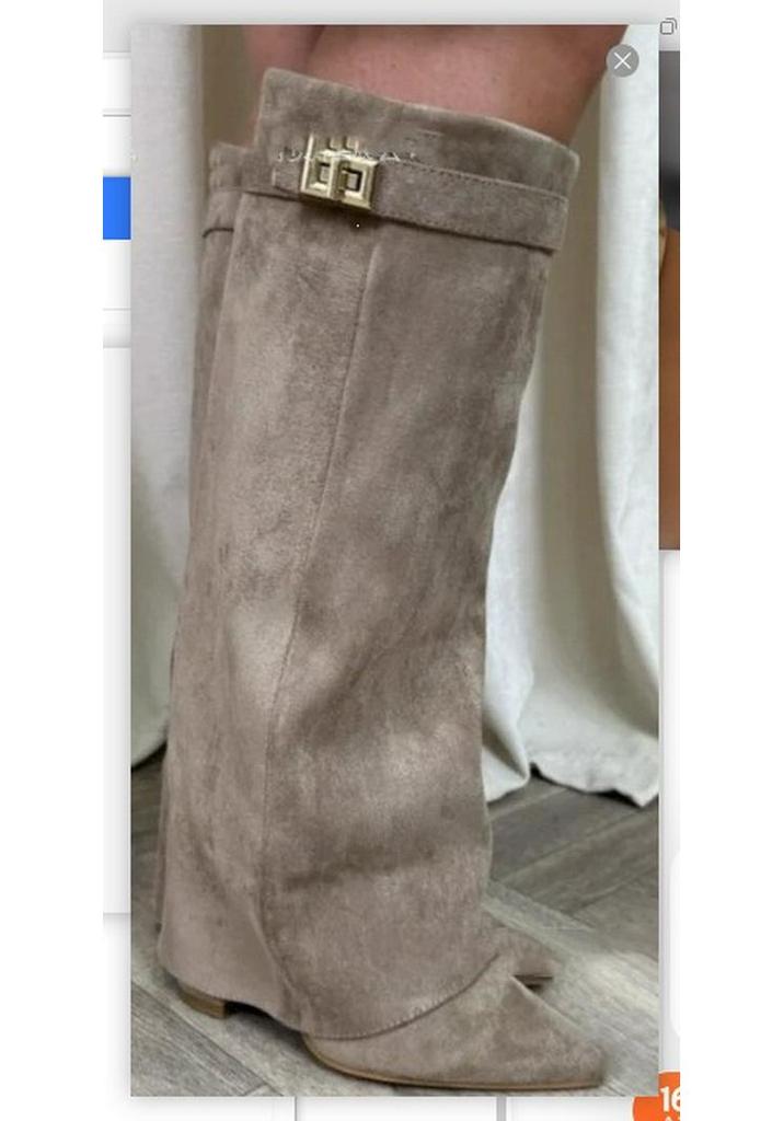 Bottes à talon bloc pointues pour femmes grande taille avec boucle métallique – Mi-longues, Mollets larges