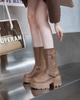 Fashion 9CM Microfiber Leather Autumn Boots Flats Plush Ankle Booties Women Platform Wedge Thick Sole Motorcycle Winter Shoes