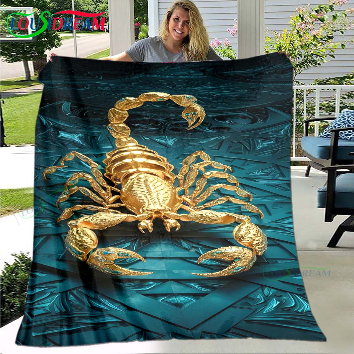 

Hot Scorpion Pattern Blanket Flannel Thin Blanket Portable Home Travel Office Lunch Break Blanket Birthday Gift 75x90cm