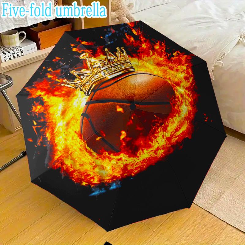 Basketball Crown Fire Sport Mini Five-Fold Lightweight Umbrella, 8-rib umbrella, Perfect for Home Travel and Outdoor Use in Any Season Gifts