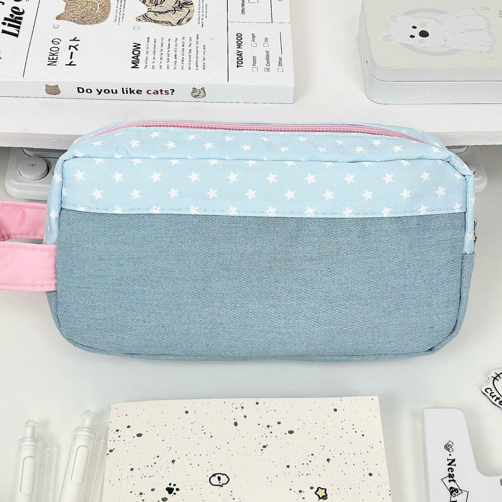 Denim Patchwork Pencil Case Large Capacity Stationery Bag Portable Pen Bag School Office