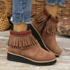 Autumn and Winter New Fringed Boots Women's Fashion Platform Small Wedge Boots Frosted Suede Round-toe Booties