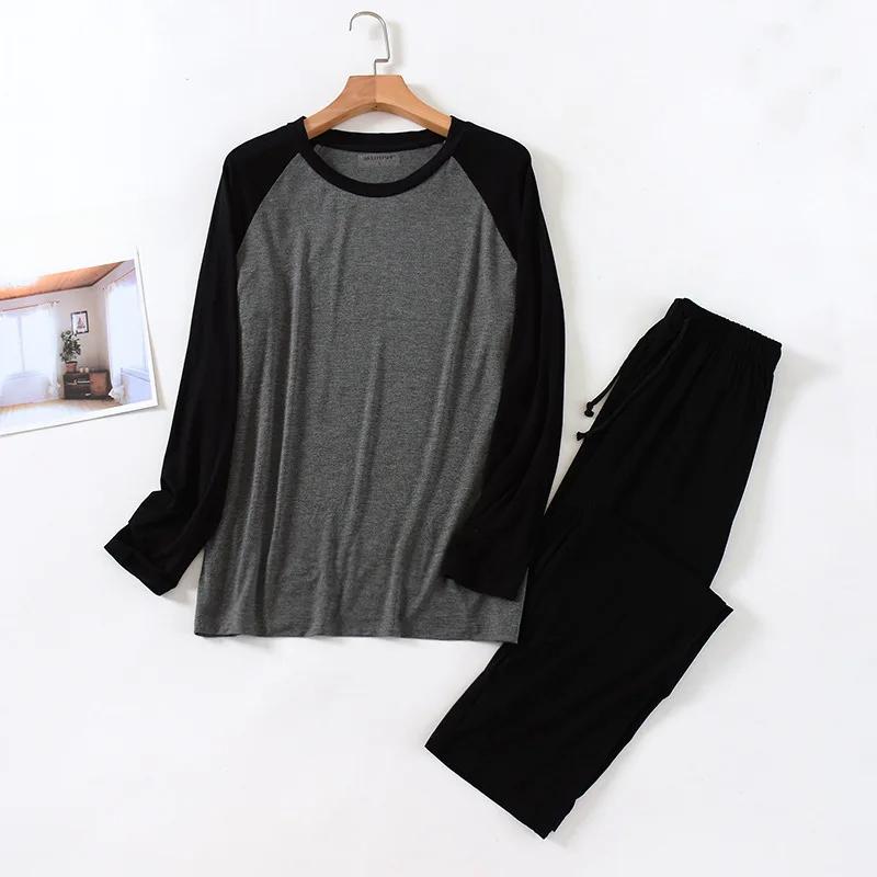 

Spring and Summer Mens Modal Long-sleeved Trousers Pajama Suit Large Size Active Homewear Suit Spring and Autumn 4XL