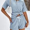 Simple Style Women's Sleepwear with Texture and Patterned Cotton Short-Sleeved Shorts Set with V-Neck Pockets for Home Use