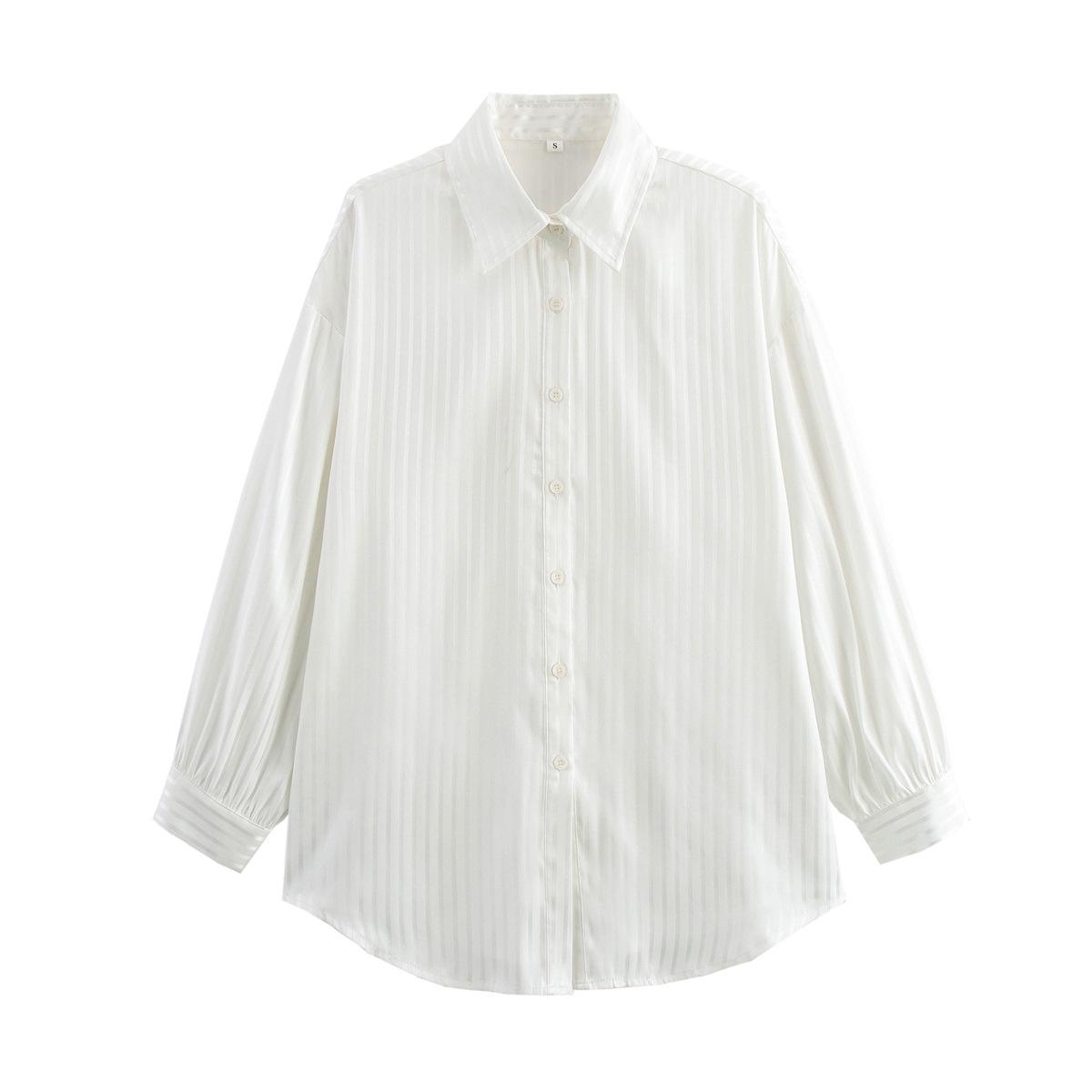 

2025 Весна Женская Европейский и Американский Стиль Простая Белая Шелковистая Защита от Солнца Рубашка с Длинным Рукавом L белый