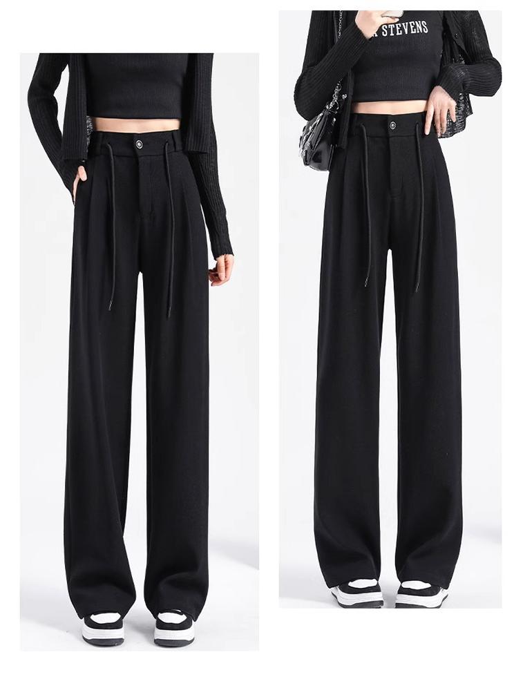 Petite Wide-Leg High Waist Knit Pants for Women - Spring & Autumn Casual Wear