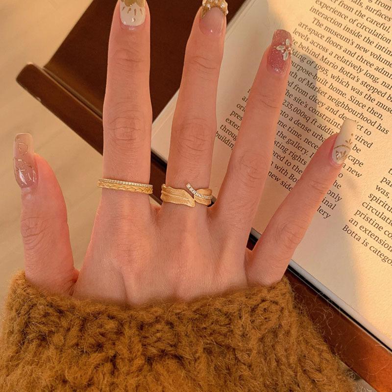 Zircon leaves asymmetrical pattern open ring women's niche design high-end index finger ring fashion light luxury jewelry