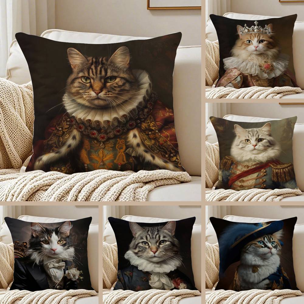 Renaissance Königliche Katze Lustiger Kissenbezug Anti-Hausstaubmilben Unsichtbarer Reißverschluss Sofa Bett