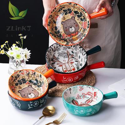 Bol din ceramică cu un singur mâner Bol cu ​​tăiței Design animal de pădure Bol mare Restaurant creativ Bol pentru flori de uz casnic Decor pentru casă