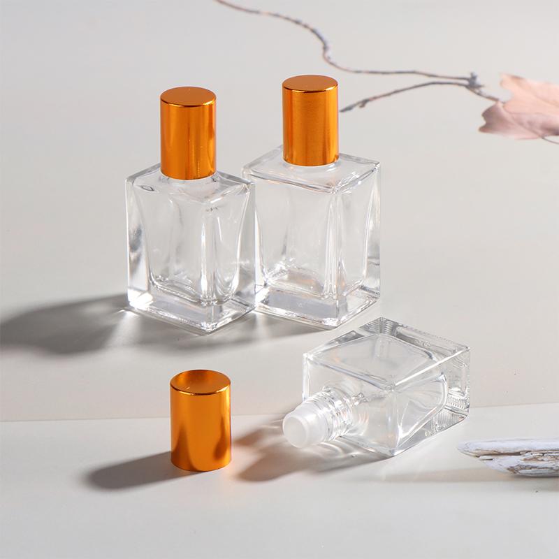 8/10/15Ml Empty Clear Square Glass Essential Oil Bottle Steel Roller Gold Lid Massage Perfume Roll On Sample Vials