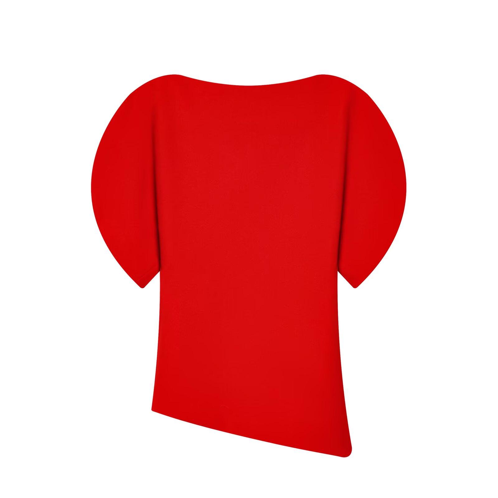 

European Style Spring/Summer Women s Slim-Fit Round Neck Puff Sleeve Top M червоний