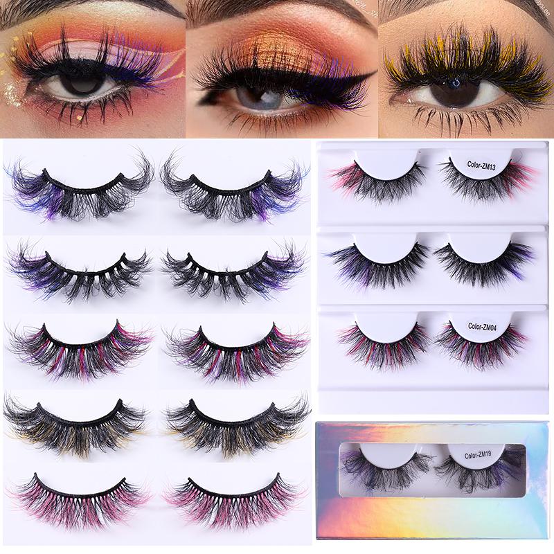 3D 6D Fluffy False Color Eyelashes Natural Full Strip Colored Makeup Cosplay Faux Mink Eyelashes