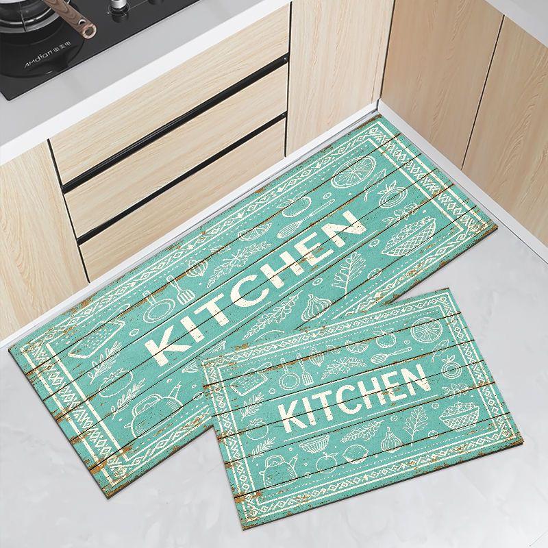 Black Chalkboard My Kitchen Rules Mat Set Waterproof Non Slip Runner Rug Hand Drawn Utensil Farmhouse Decor Carpet