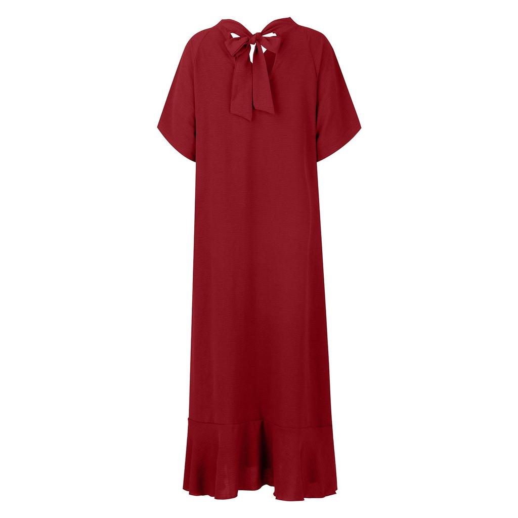 Rochie de vară de damă, culoare solidă, cu decolteu în V, cu mânecă scurtă, rochii lungi în linie A
