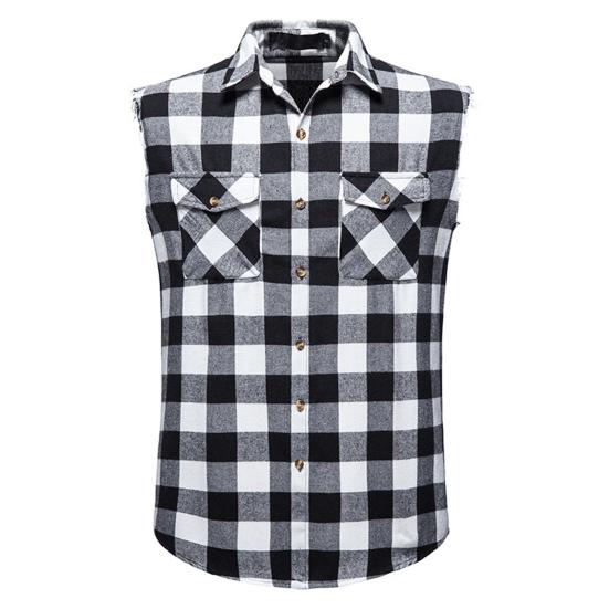 Shirt Vest Fashion Sleeveless 3D Cutting Casual Vest Men Plaid Print Waistcoat Top Men Vest Male Clothing