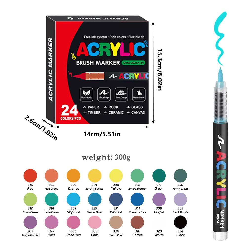 12-60 Colors Acrylic Paint Pen Marker Brush Tip Paint Marker For Rock Painting Wood Canvas Stone Christmas Gift DIY Craft