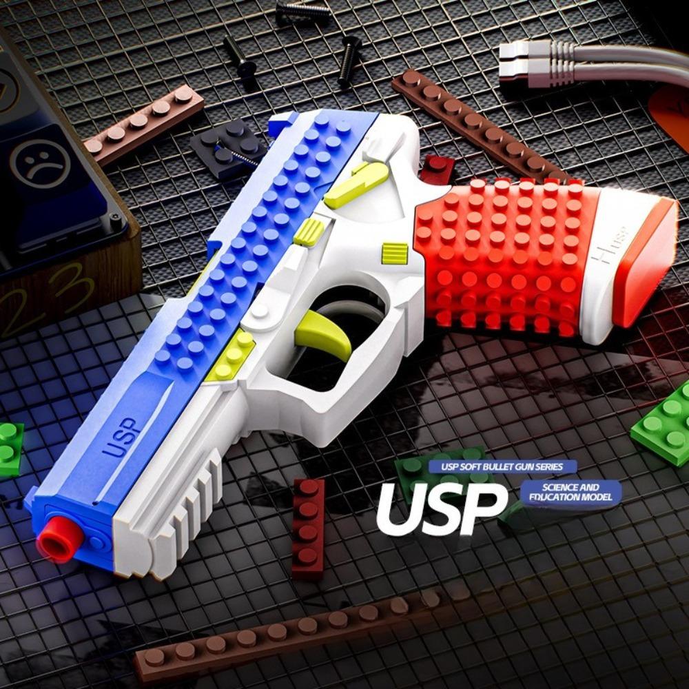DIY Bricks Assemble USP Soft Bullet Gun Toy Safe Foam Dart Outdoor Shooting Game Toy Perfect Birthday Gifts for Children