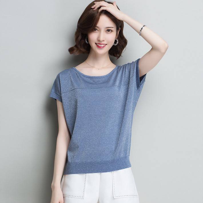 Plus Size Loose Summer Bat Sleeve Bright Silk Jersey Short Sleeve T-shirt for Women 40kg-100kg