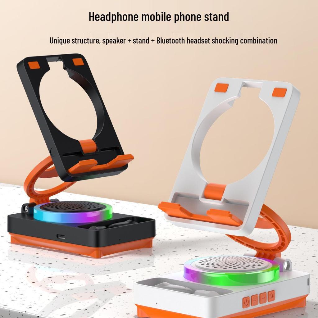 Compact Multi-functional Phone Holder & Bluetooth Speaker with Ambient Light, Foldable TF27BOX