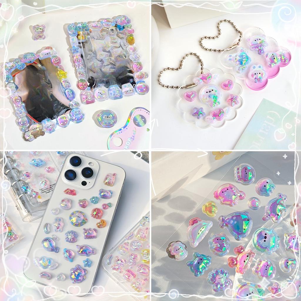 Cartoon Bowknot Animals Rainbow Gradient 3D Relief Stickers Cute Stationery Diy Scrapbooking Journal Sticker Decor Art Supplies