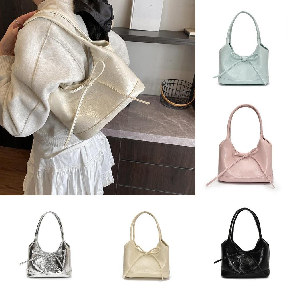 Bow Solid Color Light Soft Crossbody Bag Polyester Lining Casual Day Travel Bags