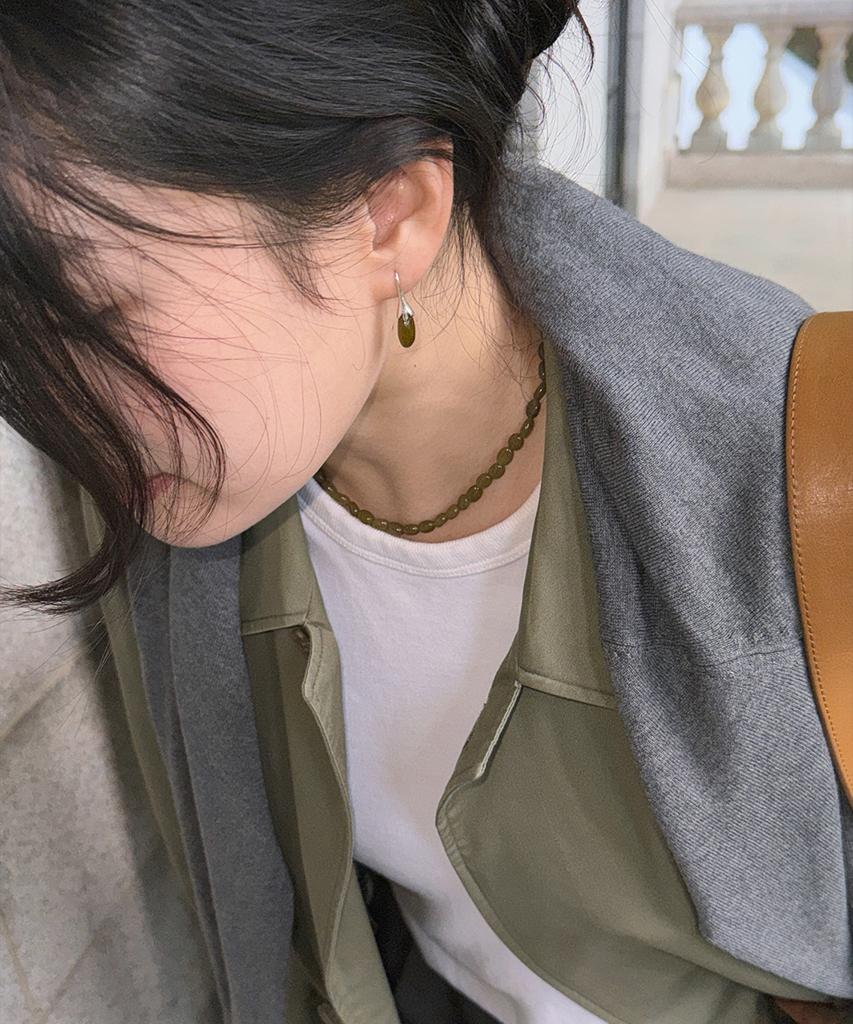 Marta 925 Silver. Pebble Earring_Olive