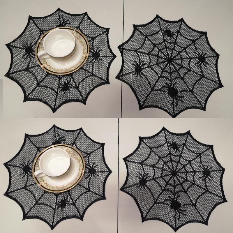 Round Spiders Webs Laces Placemat Soft Polyester Cobwebs Table Mats for Dining Ambiances