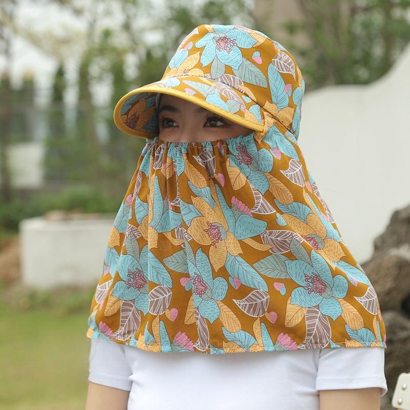 1Pcs Women's Floral Sun Hat with Neck Flap UV Protection Full Face Cover Cap for Outdoor Hiking Cycling Gardening Farming Travel