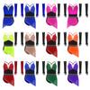 Kinder Glitzer Strass Kreuzrücken Spaghettiträger Kleid Raffung Colorblock Asymmetrischer Saum und 1 Paar Netzhandschuhe Eiskunstlauf Lyrische Performance