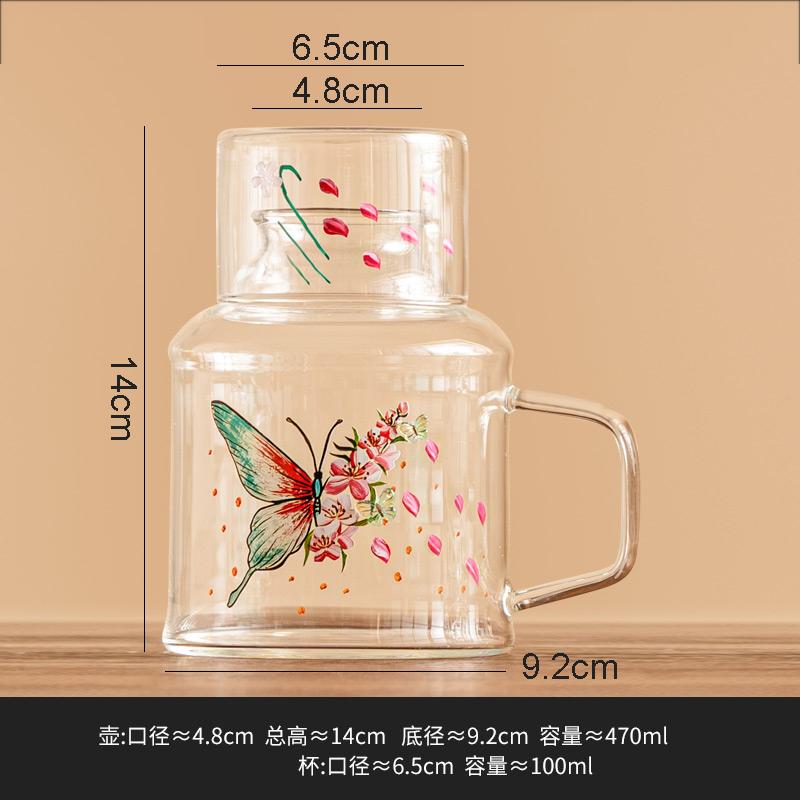 Creative Flower Butterfly Glass Cold Kettle Set High Temperature Resistant Tea Pot Home Large Capacity Beverage Fruit Tea Pot