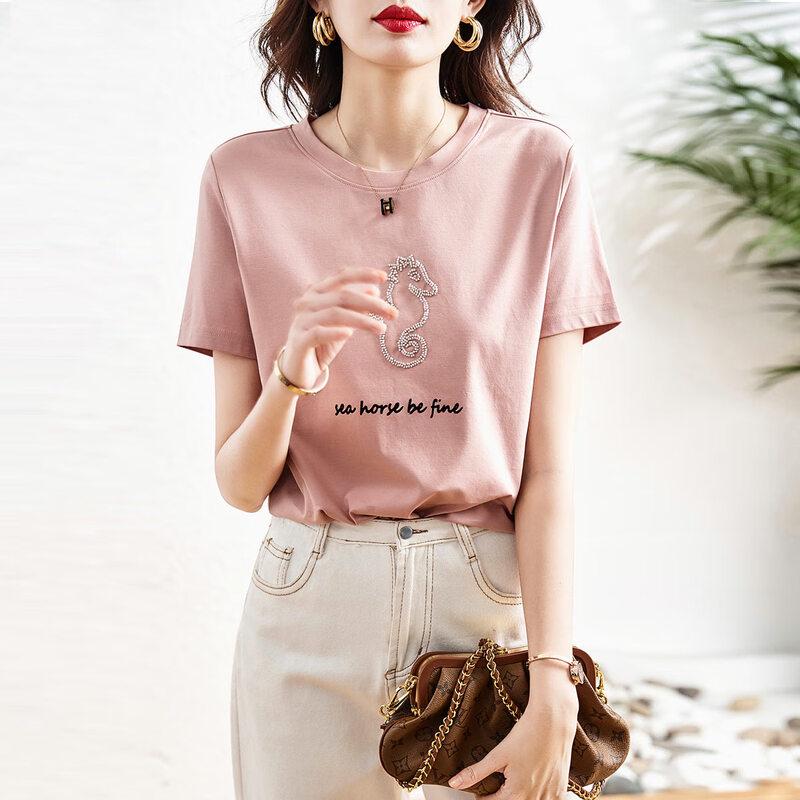 Demana Women s Letter Marine Animal Cotton Blend T-Shirt M