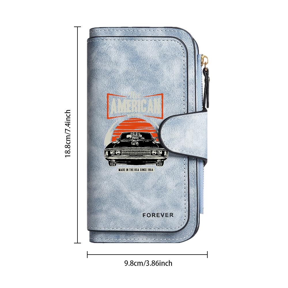Vintage Car Printed Long Wallet Multi Slot Card Holder Fashion Casual Daily Use Purse