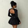 European and American style long-sleeved backless bud skirt slim-fitting short dress women's summer new sexy temperament small black dress