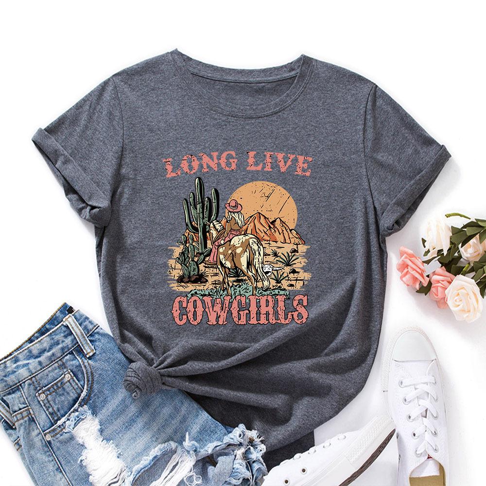 Letters Pattern Cotton T-Shirt Short Sleeve Round Neck Women 2d Print Tops