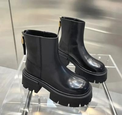 Mode Mode Dames Enkellaarsjes Hoge Hak Ronde Neus Dikke Hak Rits Achteraan Mode Laarzen Platform Schoenen Laarzen Dames 2024