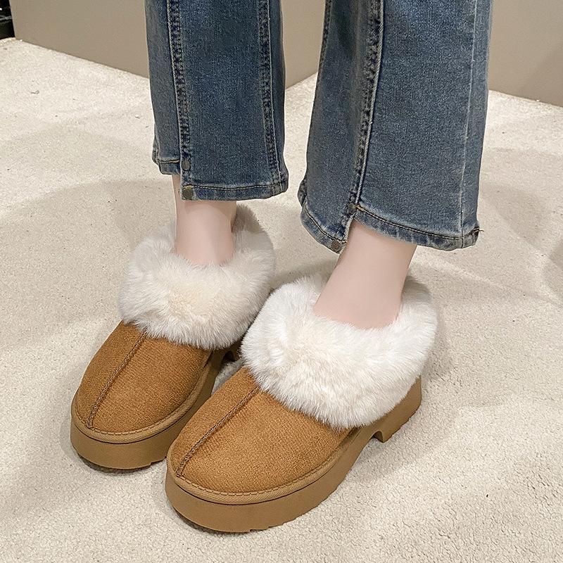 Autumn and Winter New Round Head Thick-soled Foot Cover Velvet Cotton Shoes Women's Large Size Northeast Warm Wool Snow Boots Wish