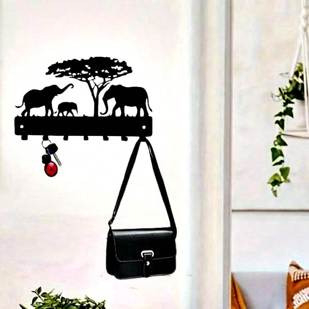 Prateleira de Parede de Metal Design de Elefante Decoração de Casa Ganchos de Armazenamento Porta-Chaves Arte em Ferro Feita à Mão
