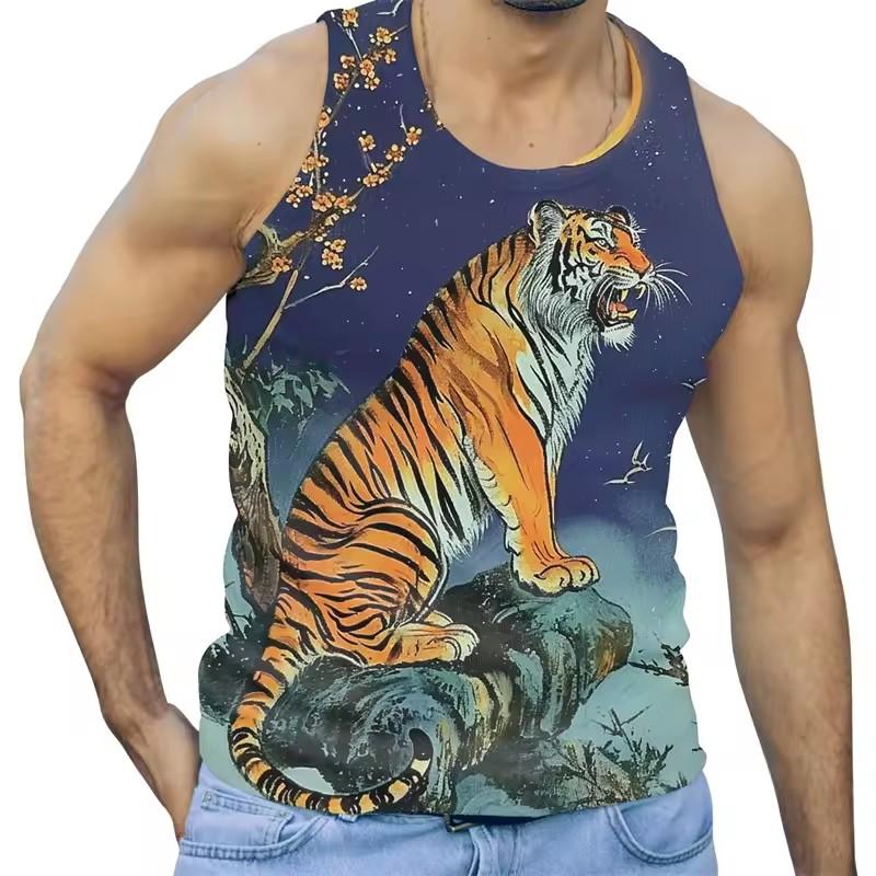 Trend Tiger Graphic Tank Tops Men Fashion Summer Sleeveless 3D Animals Printed Men Vest Cool Streetwear Oversized Tees Tops