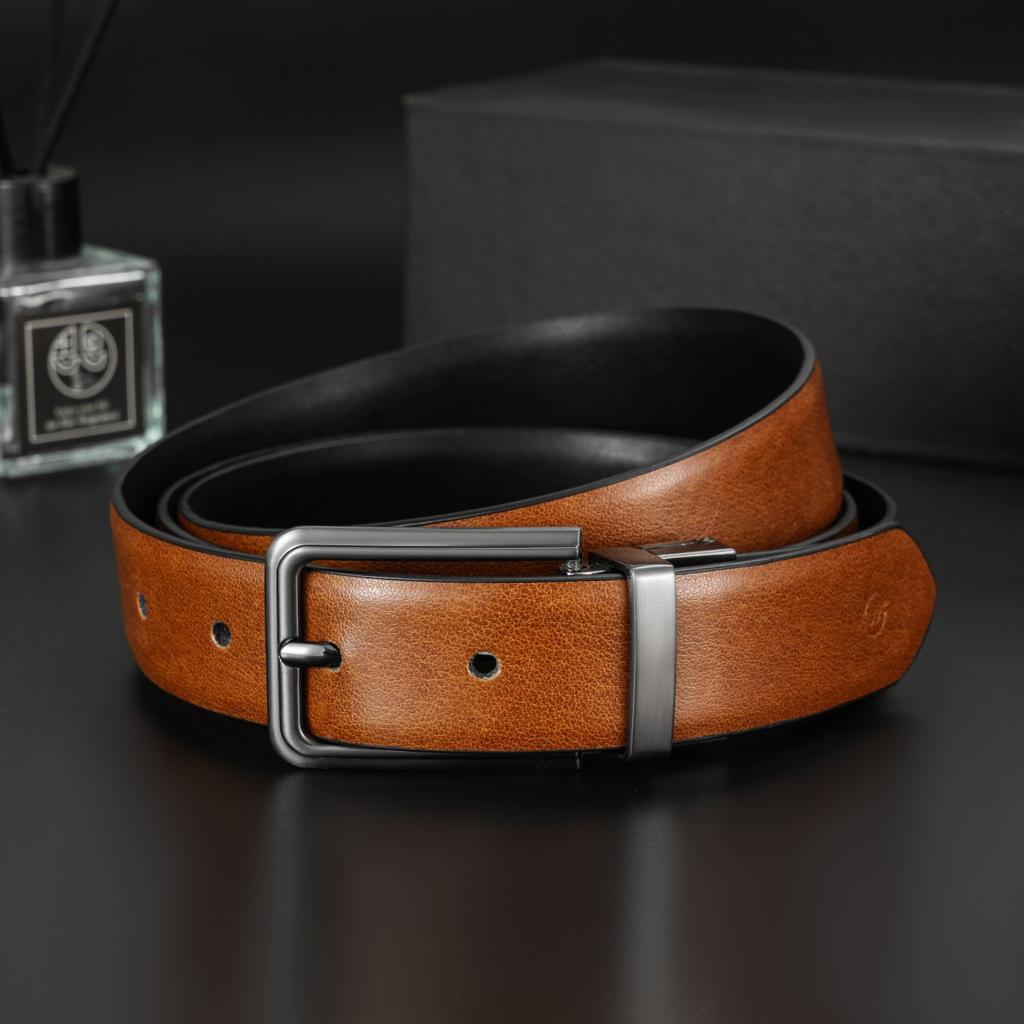 Men's High-end Genuine Leather Double-sided Rotary Pin Buckle Business Versatile Cowhide Pin Buckle Alloy Belt