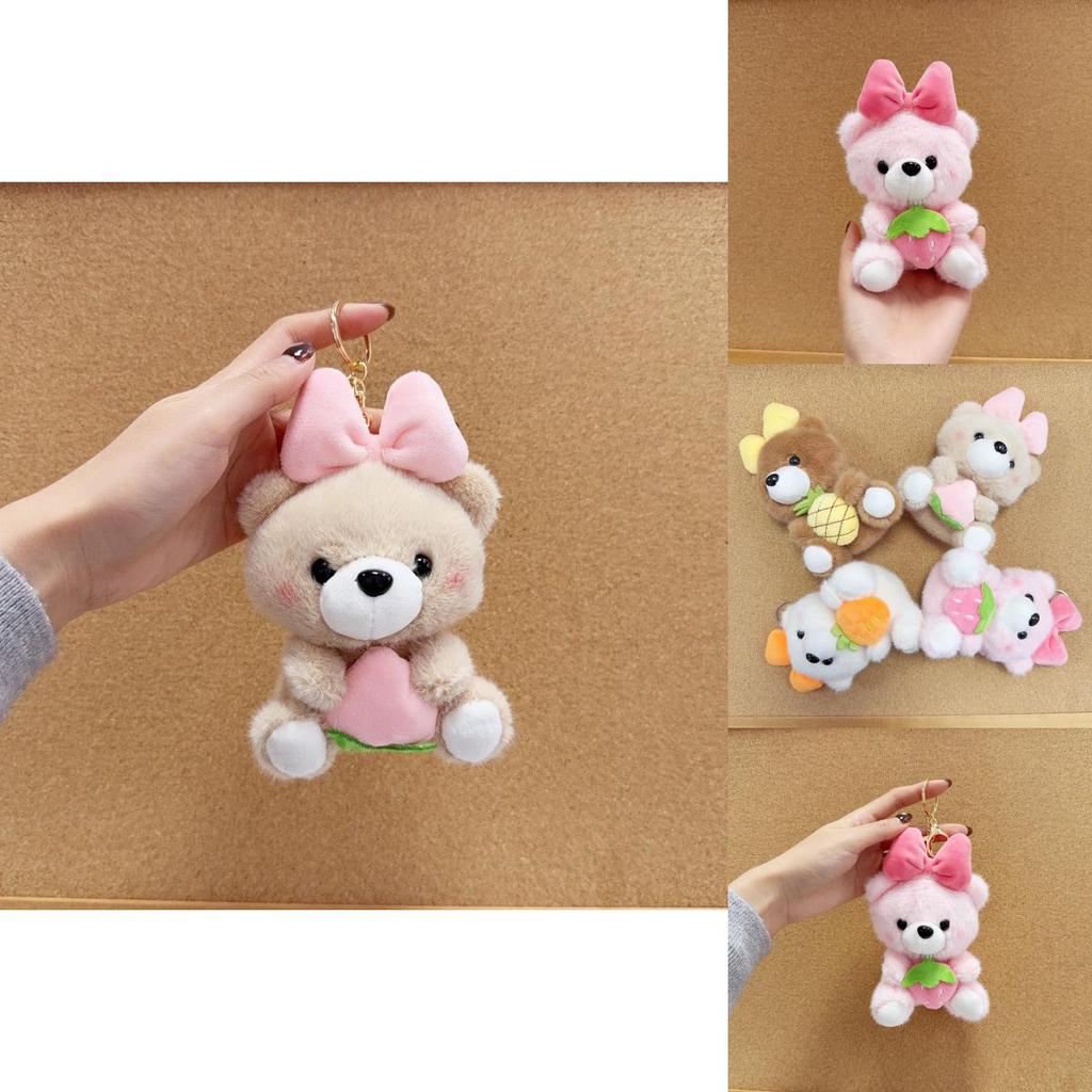 Cute Butterfly Bow Bear Plush Keychain With Gold Keyring For Bag Decor