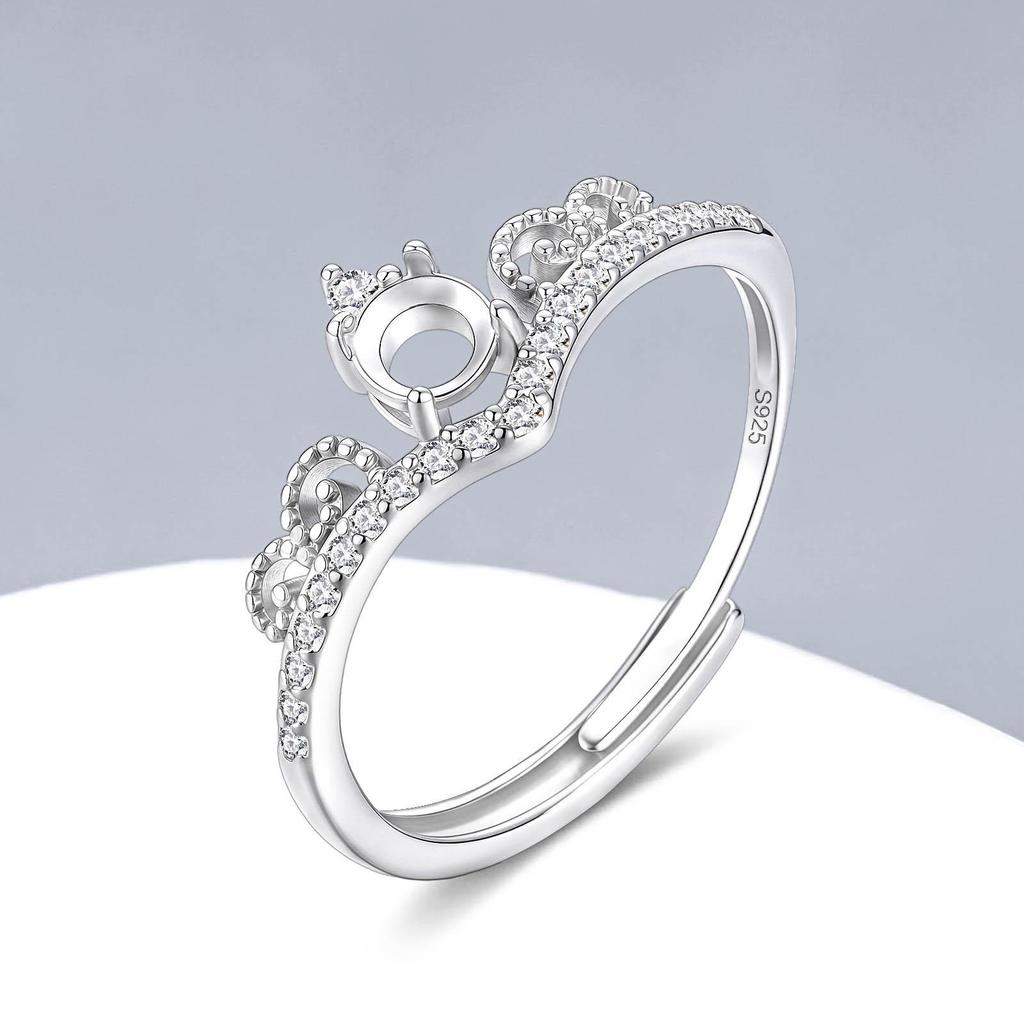 S925 Sterling Silver 4mm DIY Moissanite Princess Crown Ring