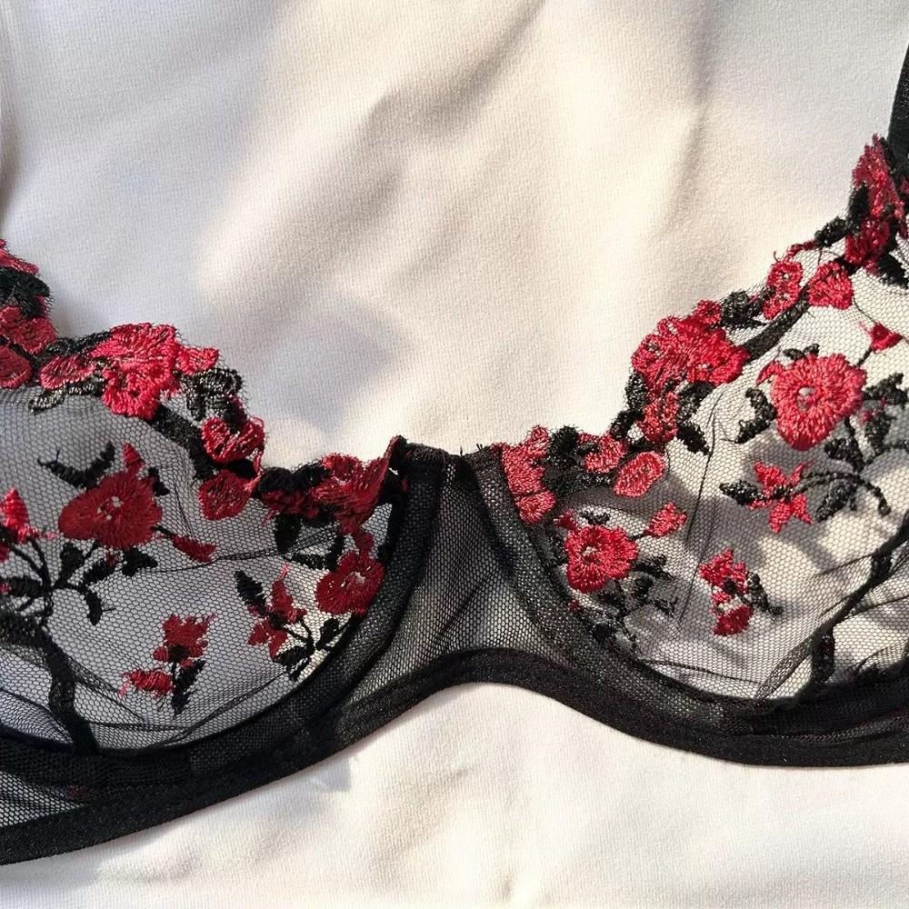 2pcs Set Sexy Bra Panties Set Mesh Push Up Bra Women Sweet Lace Flower Bra Girl