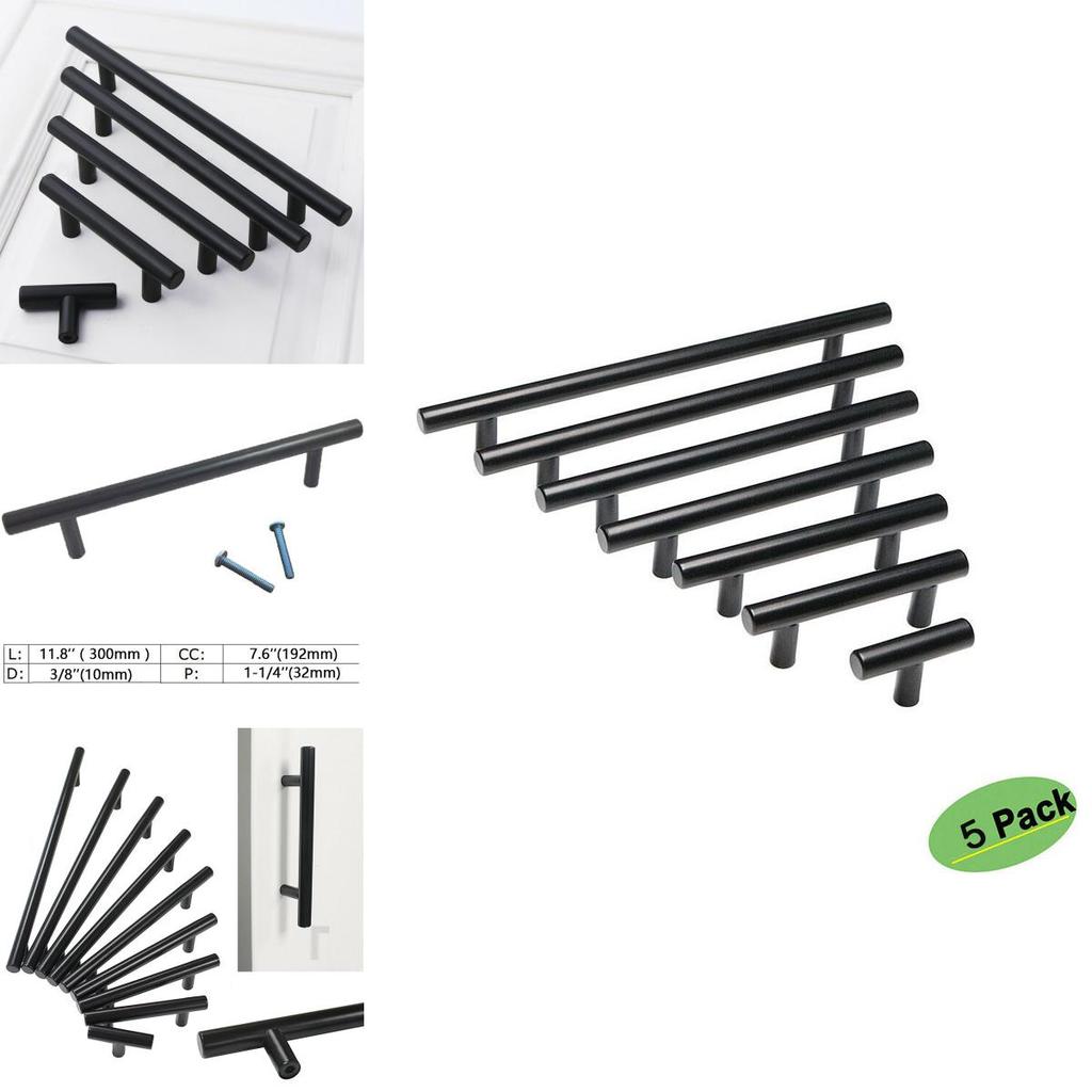 Sleek Black Stainless Steel T Bar Handles For Stylish Kitchen Cabinet Drawer Knobs