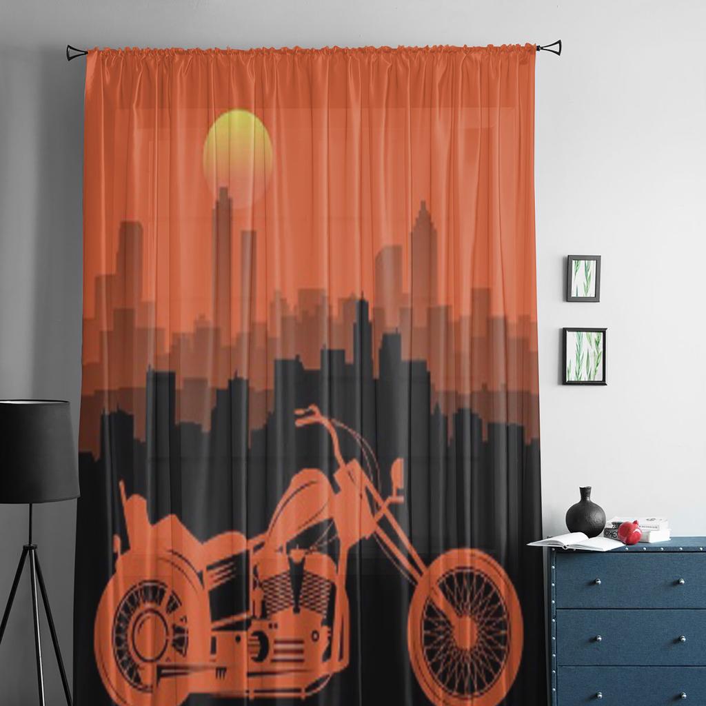 Motocykl I Panorama Miasta Przezroczysta Zasłona Do Salonu Sypialni Zasłony Woalowe Na Okno Zasłony Organzowe Dekoracje Tiulowe Na Przyjęcie